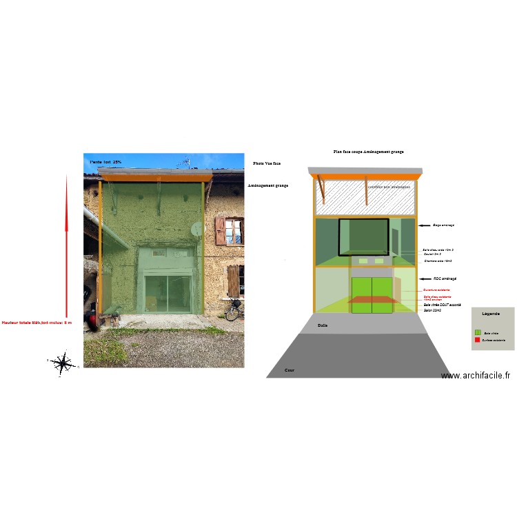 plan coupe aménagement grange. Plan de 0 pièce et 0 m2