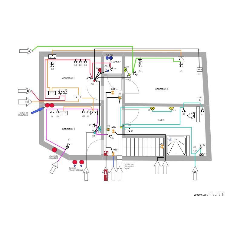 Oli étage avec fil  17-08-23  105a fin fin fin. Plan de 5 pièces et 45 m2