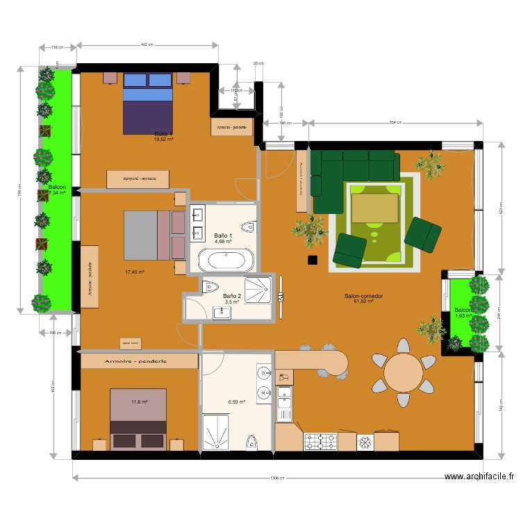 Bonaire 9 proyecto. Plan de 9 pièces et 135 m2