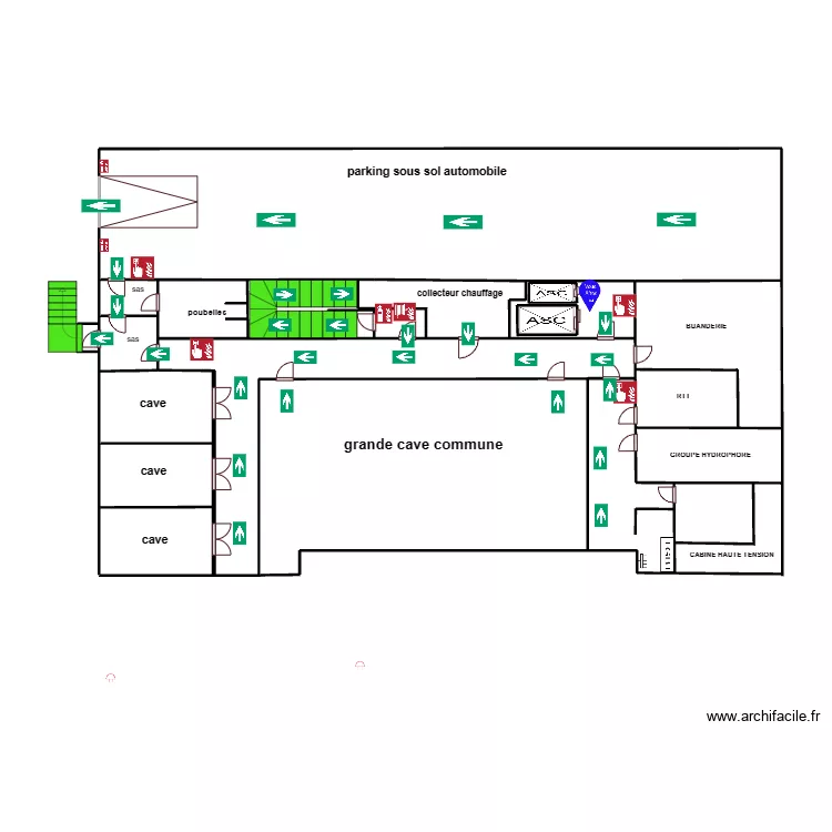 sous sol incendie bouteille 58 ascenseur. Plan de 