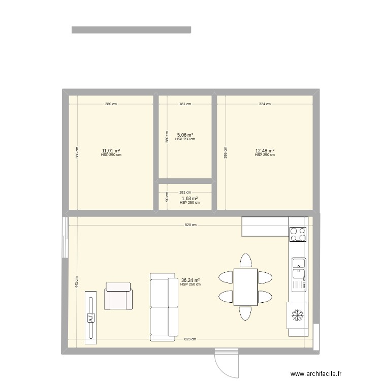 Villa arc en ciel. Plan de 5 pièces et 66 m2