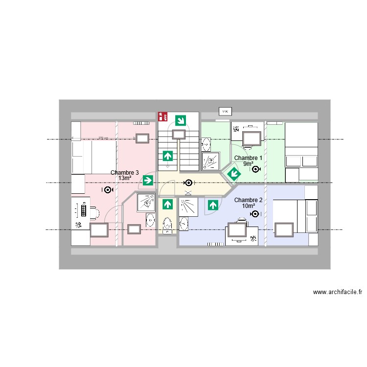 Etage 2 Schéma évacuation. Plan de 0 pièce et 0 m2