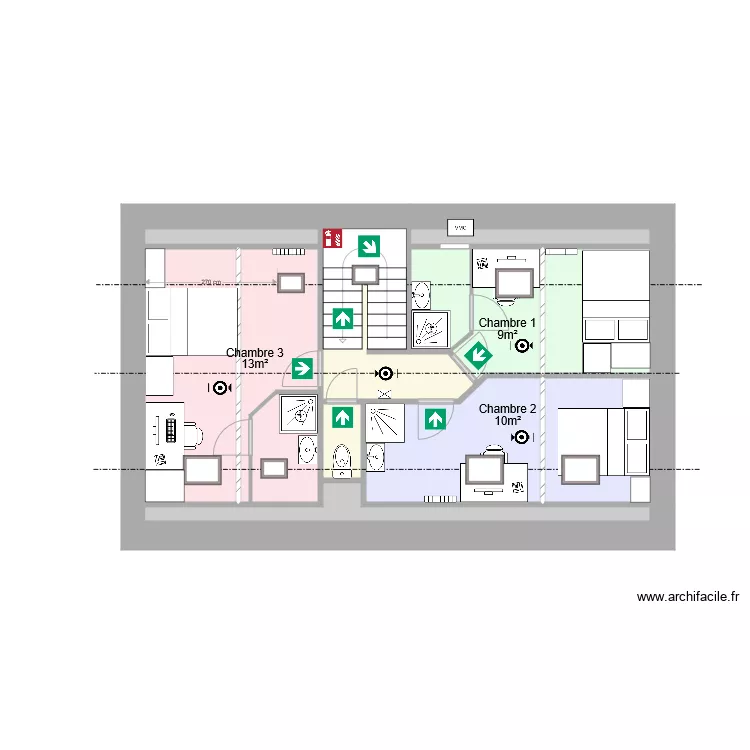 Etage 2 Sch&eacute;ma &eacute;vacuation. Plan de 