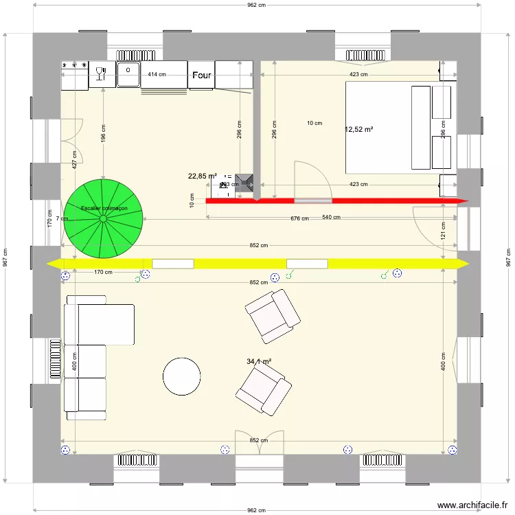 1er &eacute;tage pour Emplacement escalier. Plan de 