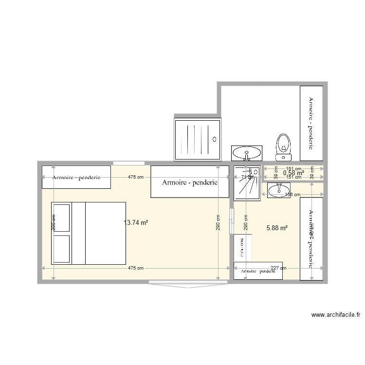 chambre apres travaux . Plan de 0 pièce et 0 m2