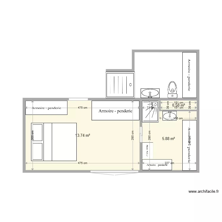 chambre apres travaux . Plan de 
