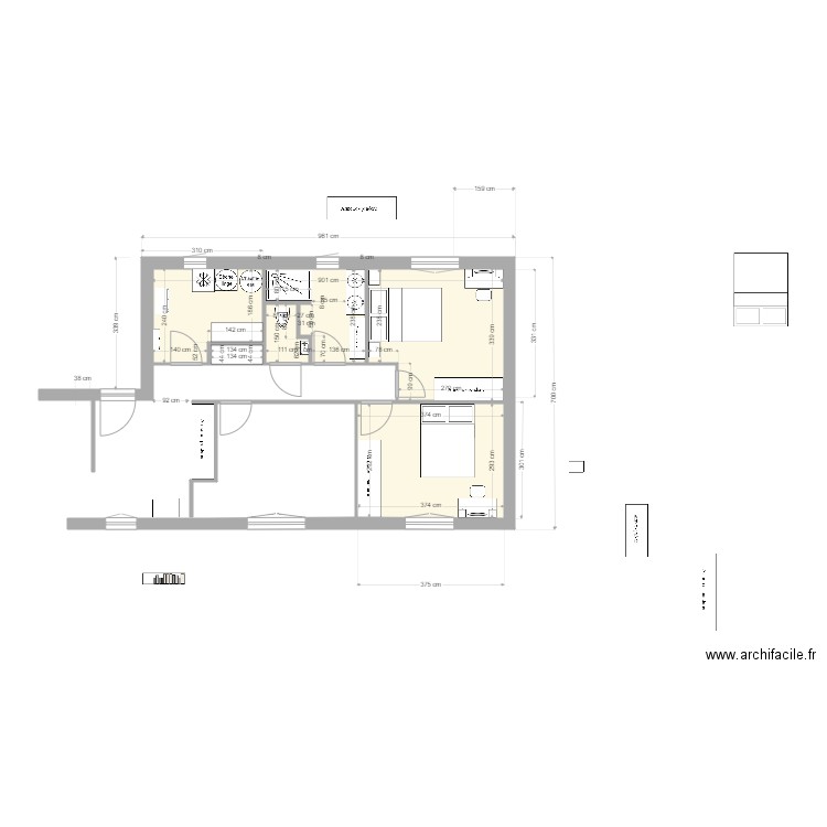 Guillaume Chambre 15. Plan de 4 pièces et 34 m2