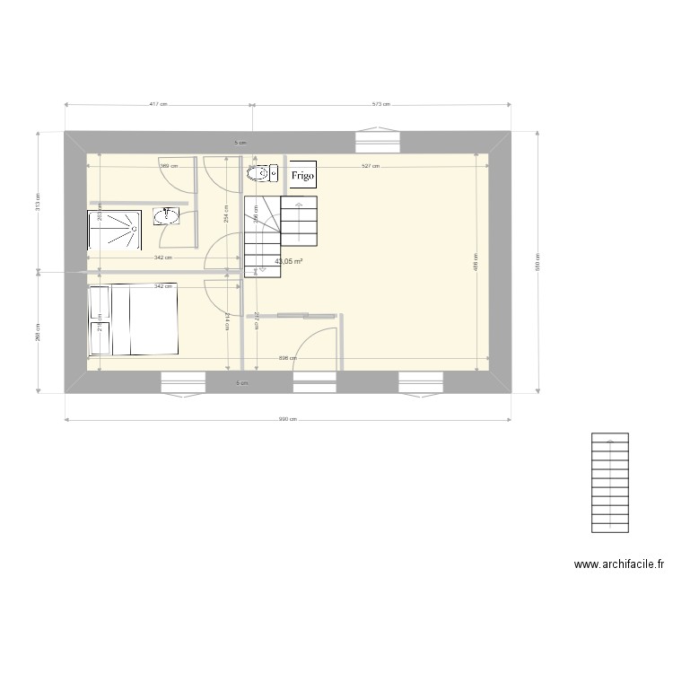 Gounay 1 v2. Plan de 1 pièce et 43 m2