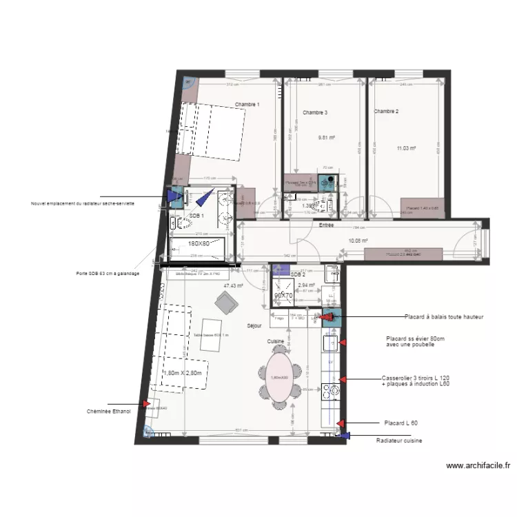 Plan projet 3 am&eacute;nagement appartement. Plan de 