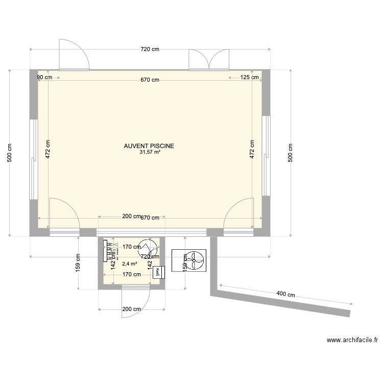 AUVENT ET ABRIS PISCINE 07 04 2023. Plan de 2 pièces et 34 m2