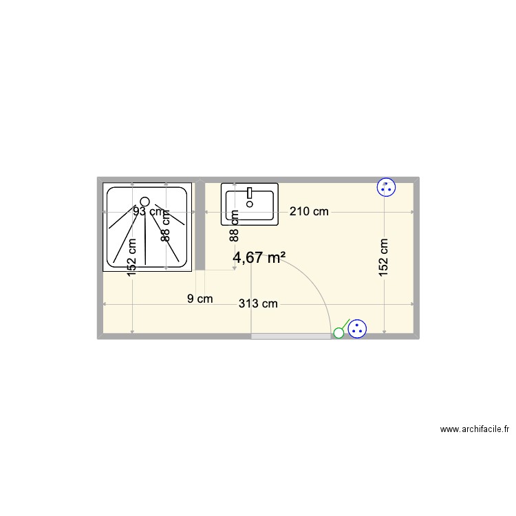 Plan SDB sous sol. Plan de 1 pièce et 5 m2