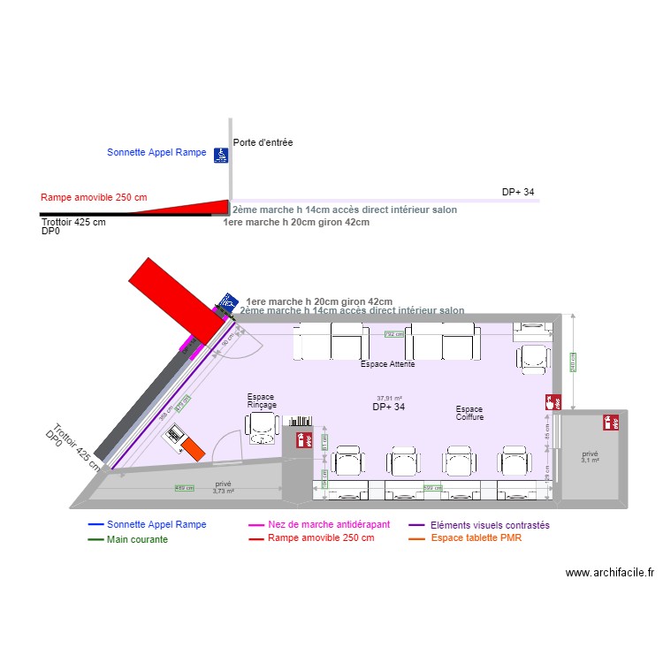 CUT HOUSE APRES TRAVAUX avec rampe. Plan de 3 pièces et 45 m2