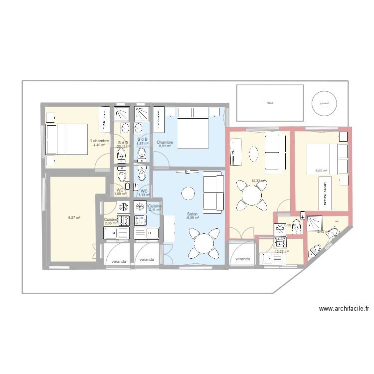 DOUALA CHAMBY7D. Plan de 25 pièces et 127 m2