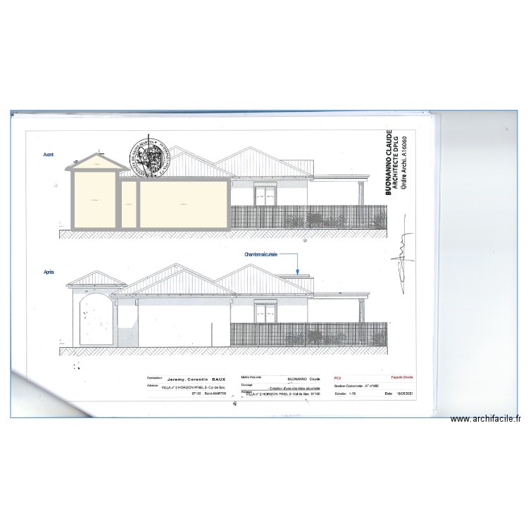 PLAN DE COUPE MAISON PISCINE. Plan de 4 pièces et 69 m2