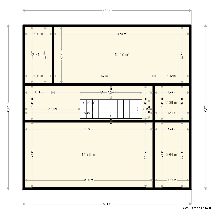 chambre gite 3. Plan de 6 pièces et 45 m2