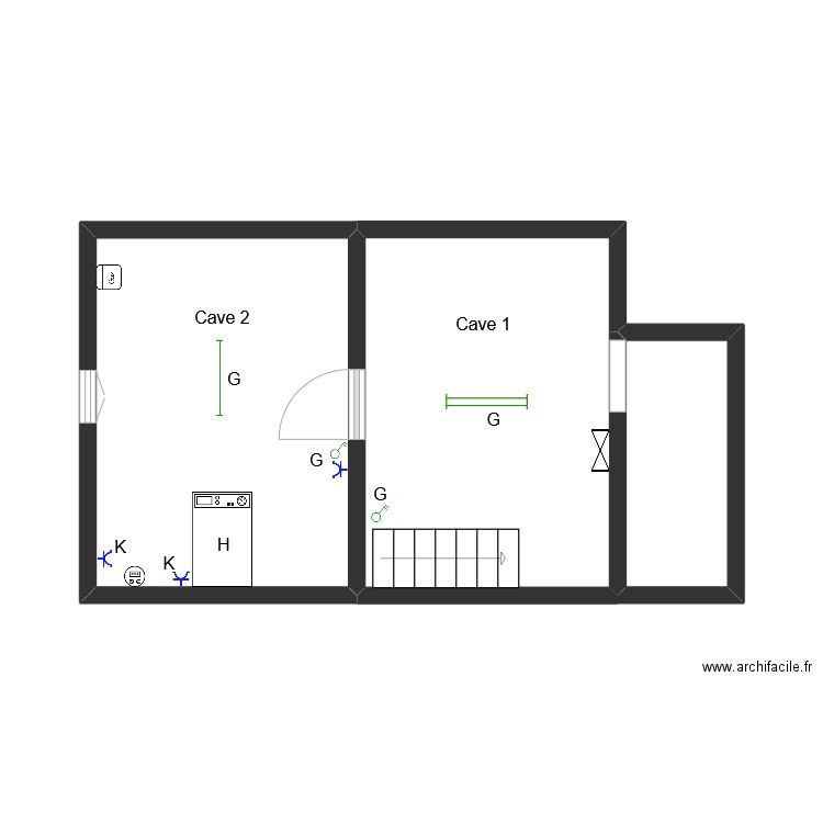 Cave. Plan de 3 pièces et 26 m2