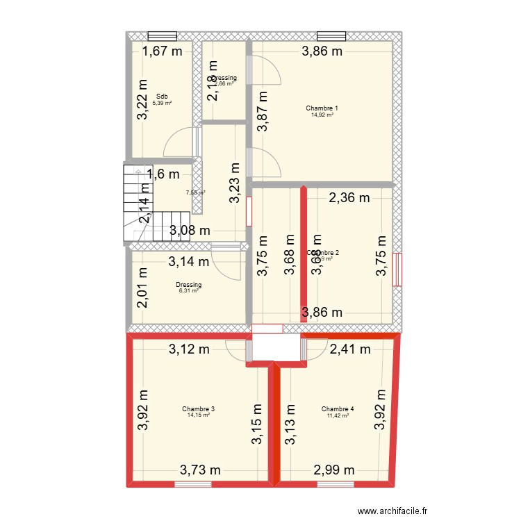 maison après. Plan de 8 pièces et 76 m2
