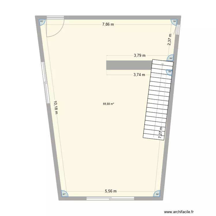 salon. Plan de 1 Pièce et 66 m²