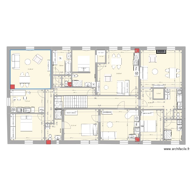 chateau niv 1 sans escalier 280123. Plan de 11 pièces et 201 m2