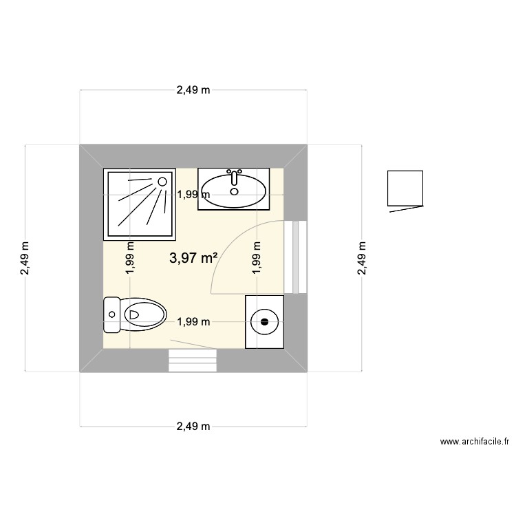 sdb sadr. Plan de 1 pièce et 4 m2