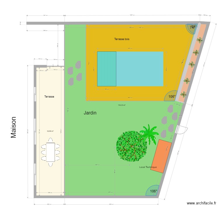 ¨Piscine. Plan de 4 pièces et 281 m2