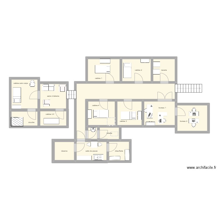 sous sol. Plan de 17 pièces et 98 m2