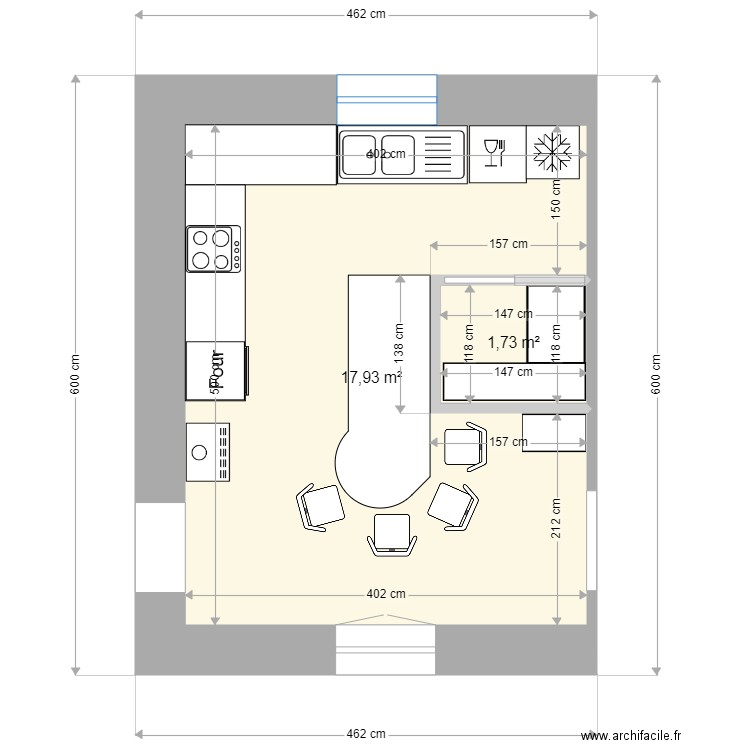 PlourivoKitchen. Plan de 2 pièces et 20 m2