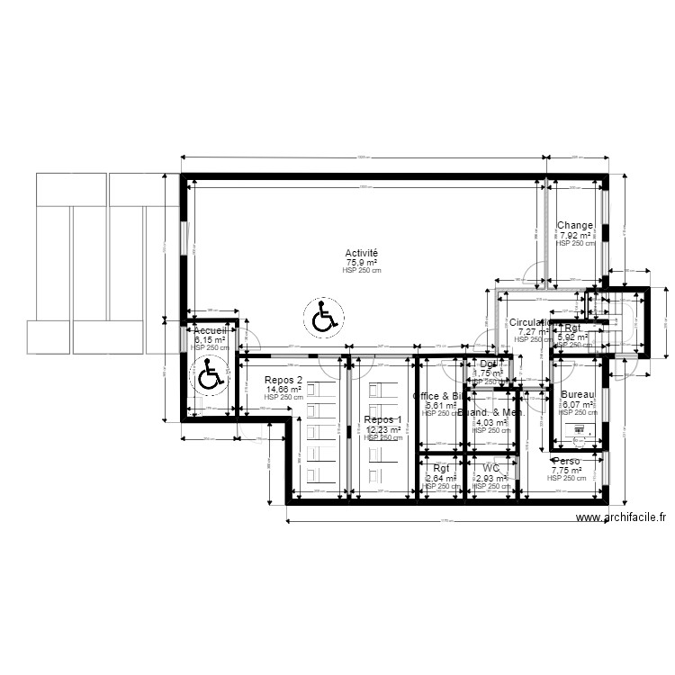 78 TRAPPES 42 LECLERC PROJET URBA V sortie RDJ fr PMI ArL 040922 CHEMINEMENT. Plan de 28 pièces et 322 m2