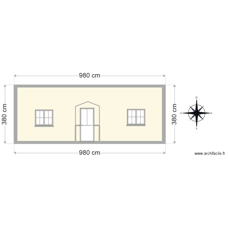 facade sud actuelle. Plan de 3 pièces et 33 m2