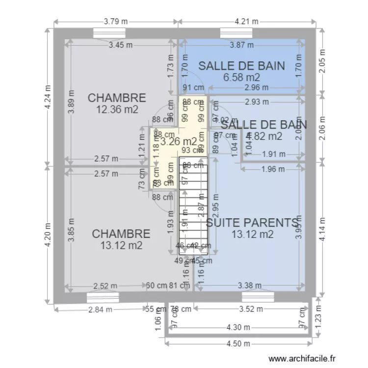 CHAILLY ETAGE 8mX8m44 3CH cot&eacute;s. Plan de 