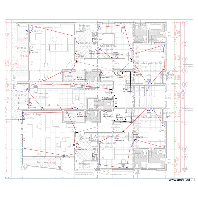 Alimentation prises Etage 3 bâtiment BONADIWOTO. Plan de 0 pièce et 0 m2