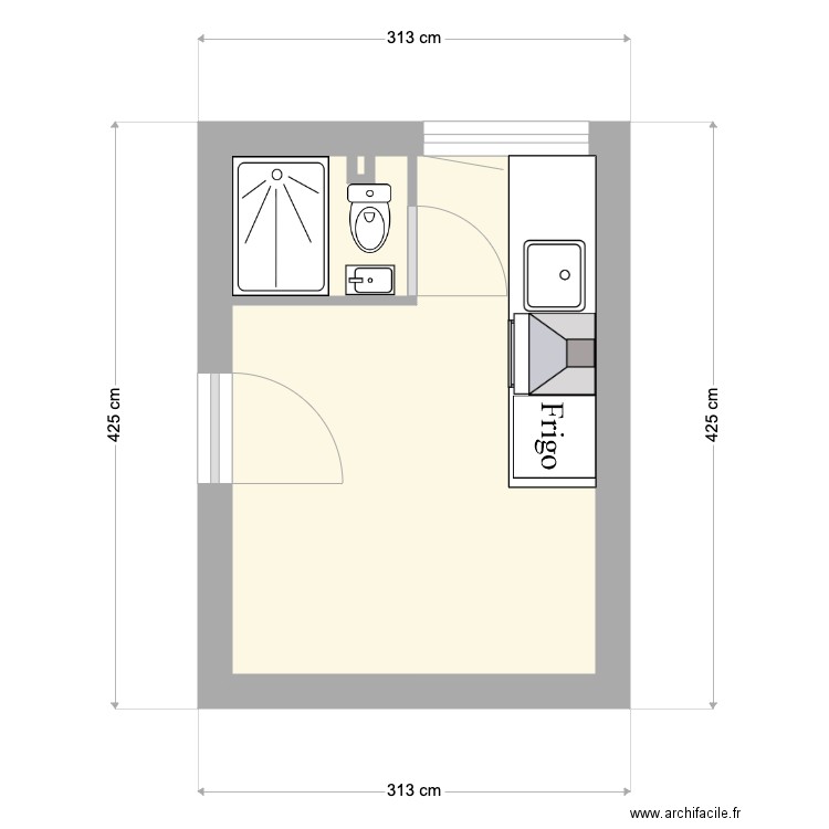 Nicolas Redon SDB CUISINE. Plan de 3 pièces et 10 m2