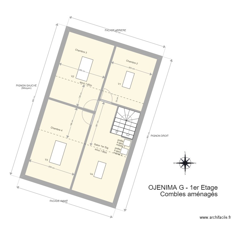 OJENIMA G. - 1er étage. Plan de 2 pièces et 106 m2