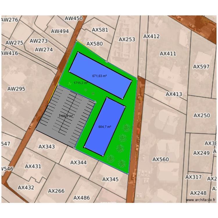 AX 255 258 . Plan de 4 pièces et 1129 m2