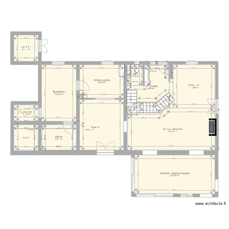 SMJ RDC. Plan de 16 pièces et 130 m2