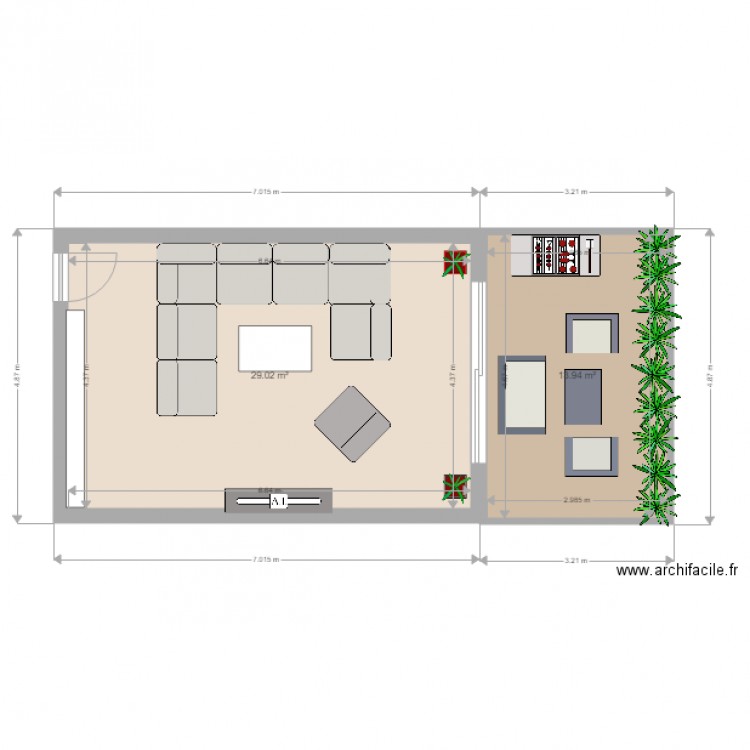 Salon ouvert sur terrasse. Plan de 0 pièce et 0 m2