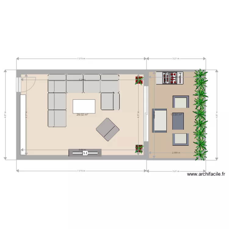 Salon ouvert sur terrasse. Plan de Salon ouvert sur terrasse. Plan de