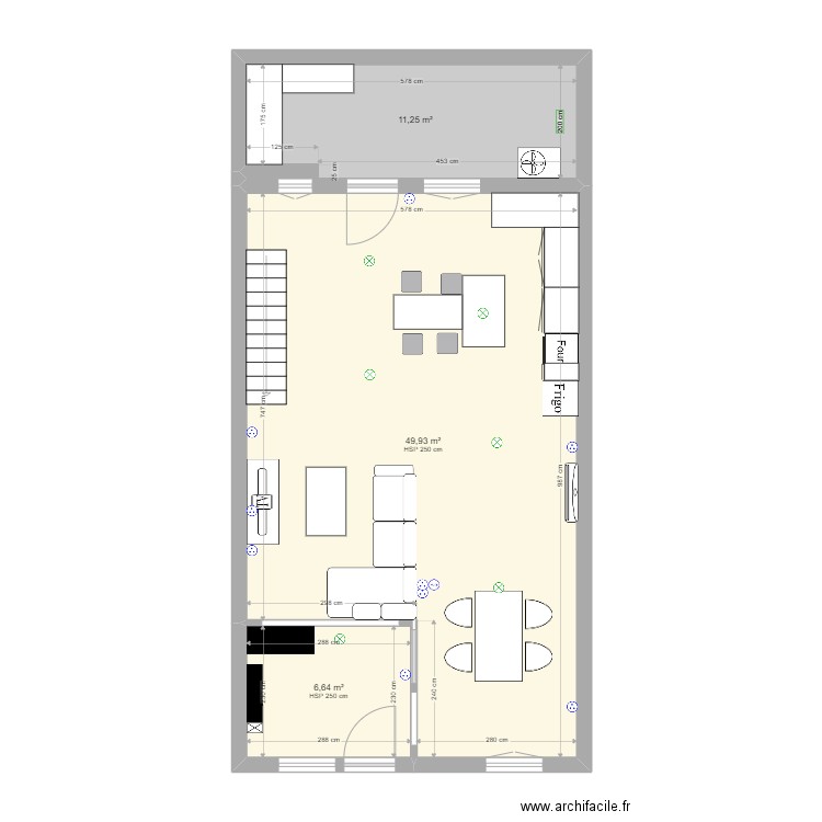 RDC version 4. Plan de 3 pièces et 68 m2