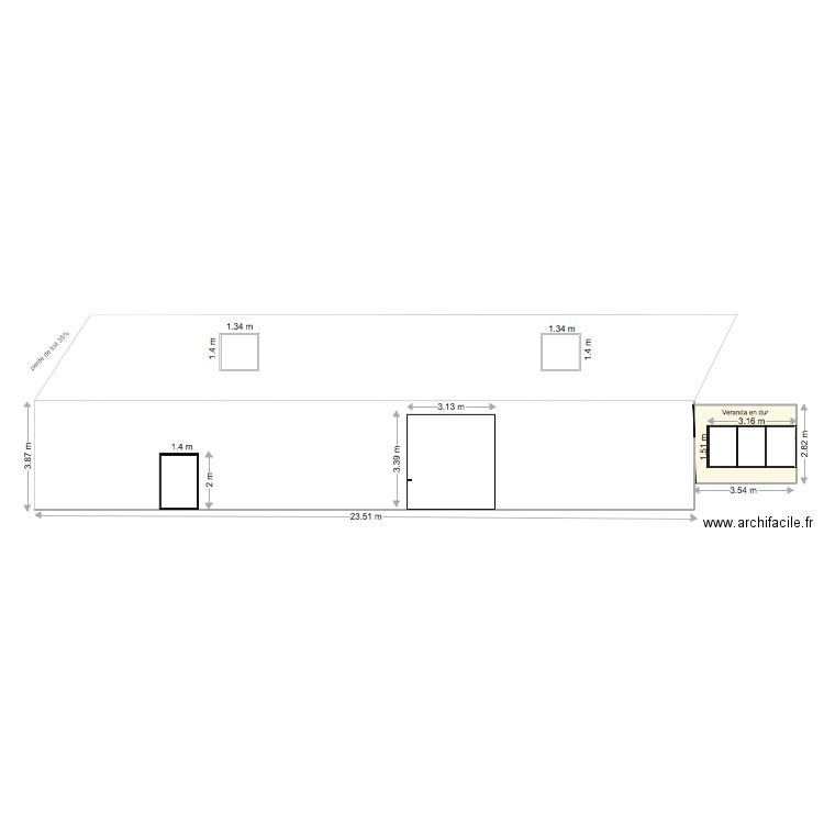 Plan façade et toiture APRES Face nord. Plan de 0 pièce et 0 m2