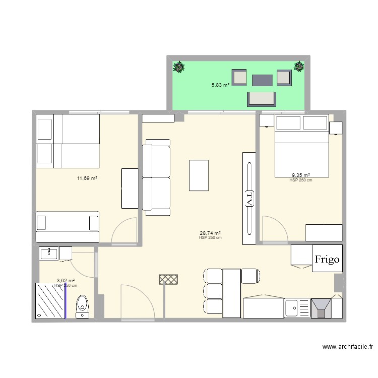 durres meubles. Plan de 5 pièces et 59 m2