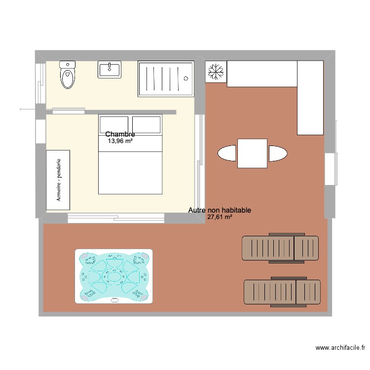 Cricket Lodge. Plan de 2 pièces et 42 m2