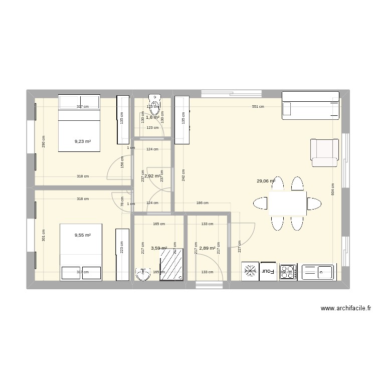 essaimage 65. Plan de 7 pièces et 59 m2