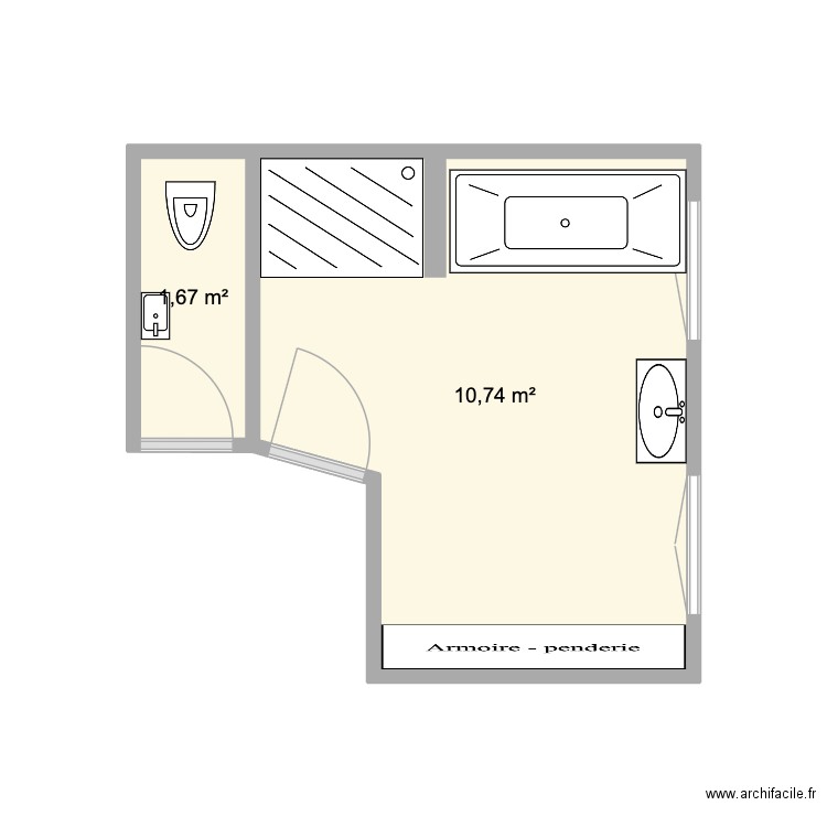 sdb 1. Plan de 2 pièces et 12 m2