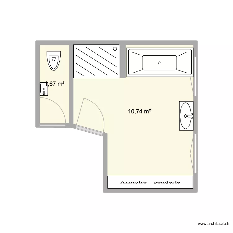sdb 1. Plan de 2  et 12 m²