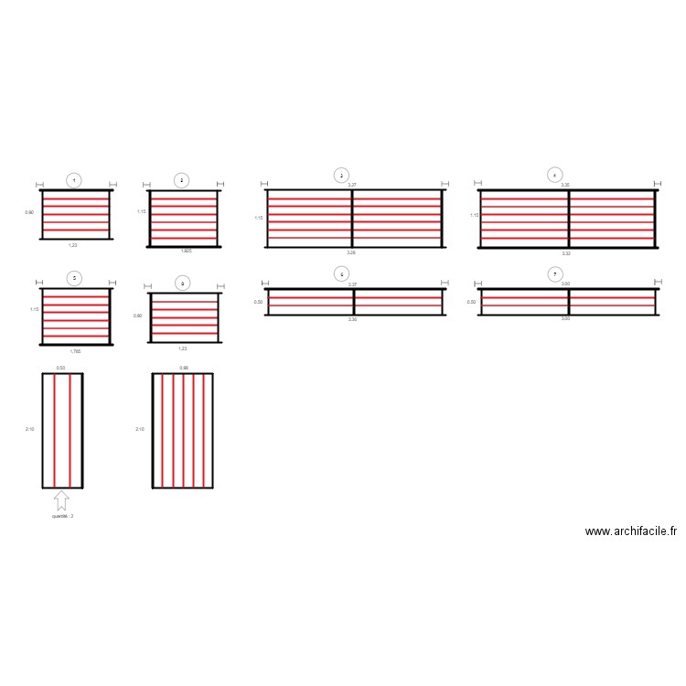 Grille. Plan de 65 pièces et 78 m2
