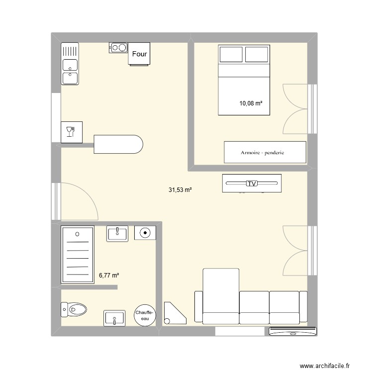 maison ayet. Plan de 3 pièces et 48 m2