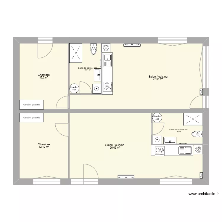 Plaisance, RDC. Plan de 6  et 90 m²