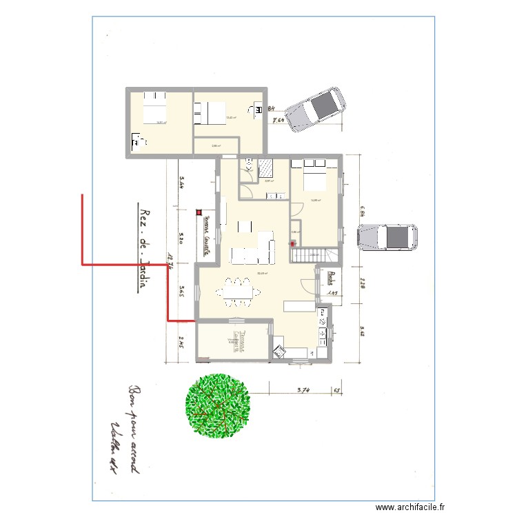 plan maison avec extension V5 avant/après extension. Plan de 13 pièces et 168 m2