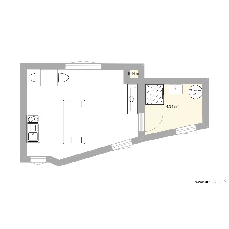 Studio. Plan de 2 pièces et 5 m2