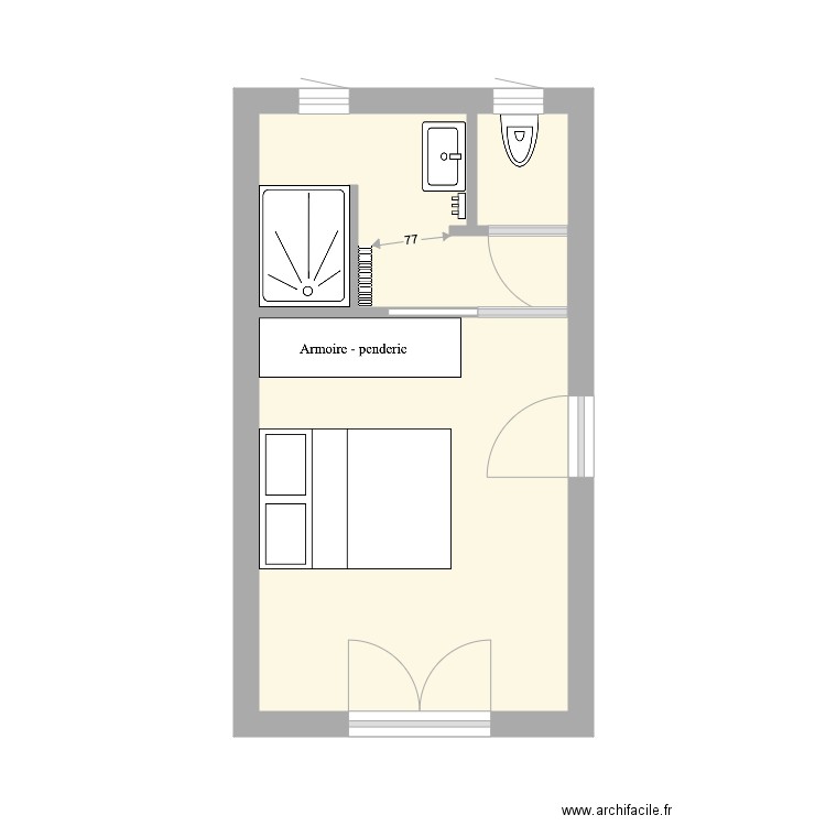 Chambre Parentale Réno. Plan de 3 pièces et 17 m2